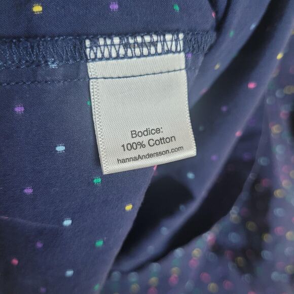 Hanna Andersson Dress Girls 6-7 Blue Twirl Tiered Short Sleeve Cotton Dots Print - Picture 4 of 7